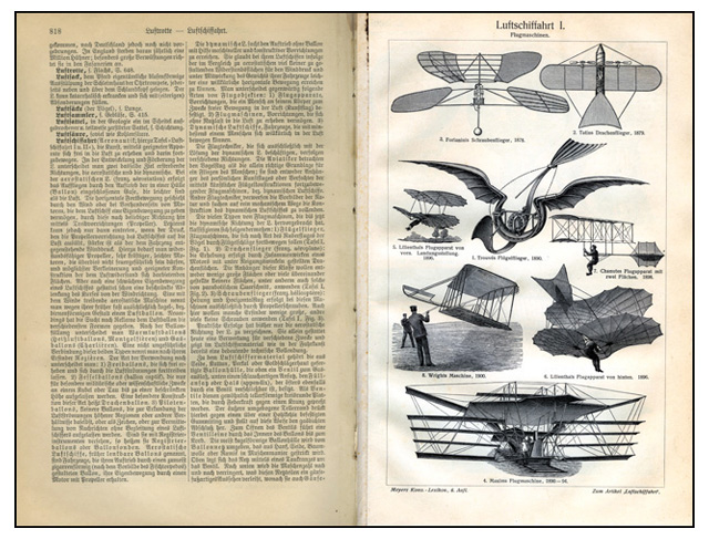 エンジンのない飛行機の図が8点描かれた「飛行船」の図ページ。